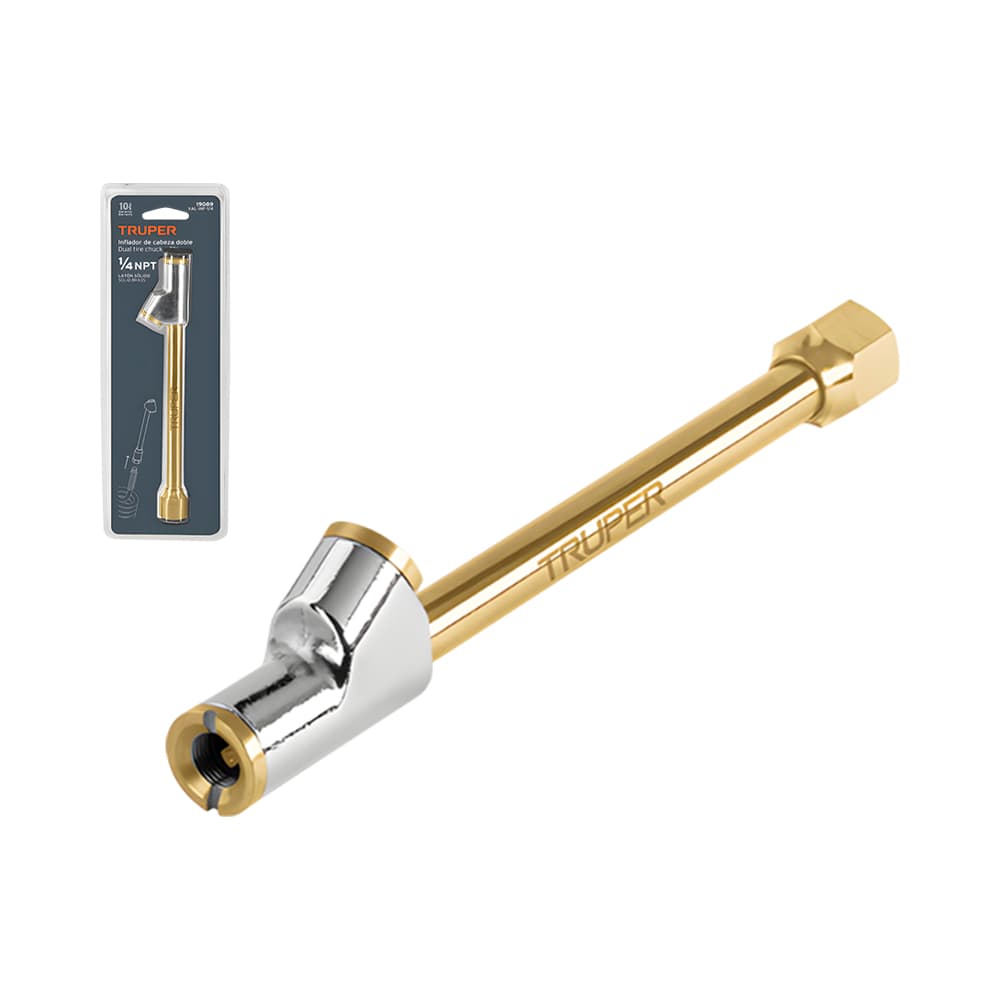Anúncio: INFLADOR DE CABEZA DOBLE TRUPER 19089 CUERDA 1/4" NPT 600PSI 15.2CM