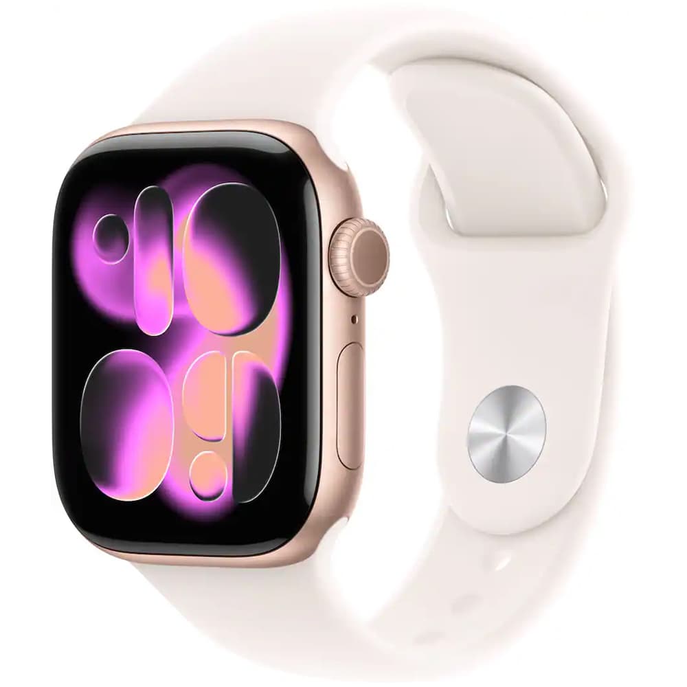 Anúncio: Apple Watch S11 42mm MEU04LW/A com GPS/ Wide Angle OLED Always-On Retina Display / Pulseira Sport Band S/M / Aluminium Case - Rose Gold/Light Blush