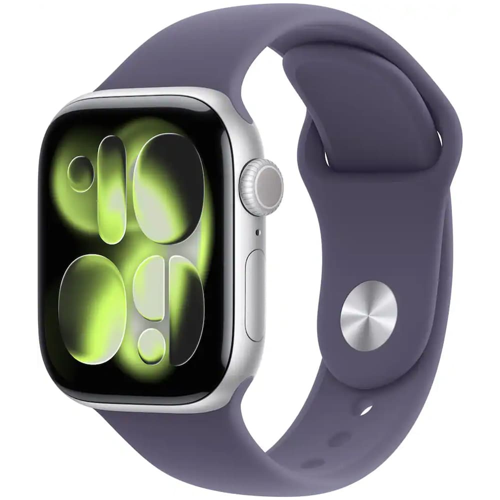 Anúncio: Apple Watch S11 46mm MEVA4LW/A com GPS / Tela Wide Angle OLED Always-On Retina / Pulseira Sport Band M/L / Caixa de Alumínio – Silver/Purple Fog