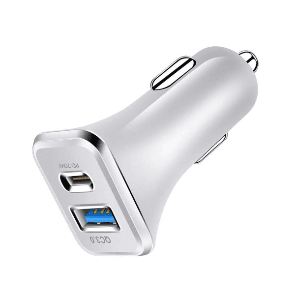 Anúncio: Carregador de Celular para Carro Dual USB iJack Liu USBC- 20W e USB-A Quick Charge 3.0 - Branco