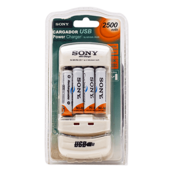 Anúncio: Kit Carregador de Pilhas Sony BCG-423AE2AA / 2500Mah / Com Pilha Incluida (4 Pilhas AAA) / Para Pilha AAA e AA / Bivolt - Branco