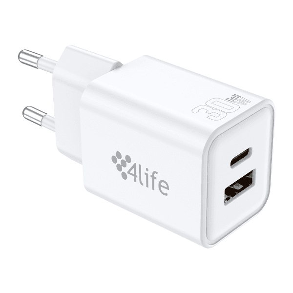 Anúncio: Carregador de Parede 4life 30W GaNMaster Series FL8230ACGW / 1X USB-C / 1X USB-A / 100-240V ~ 50/60Hz - Branco
