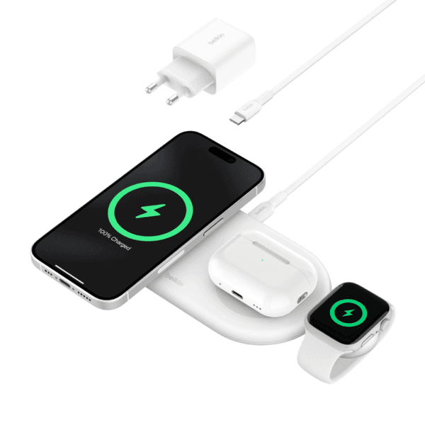 Anúncio: Carregador Wireless Belkin WIZ022VFWH 3 Em 1 / 15W Magsafe Qi2 iPhone / Watch / Airpod / 15W - Branco