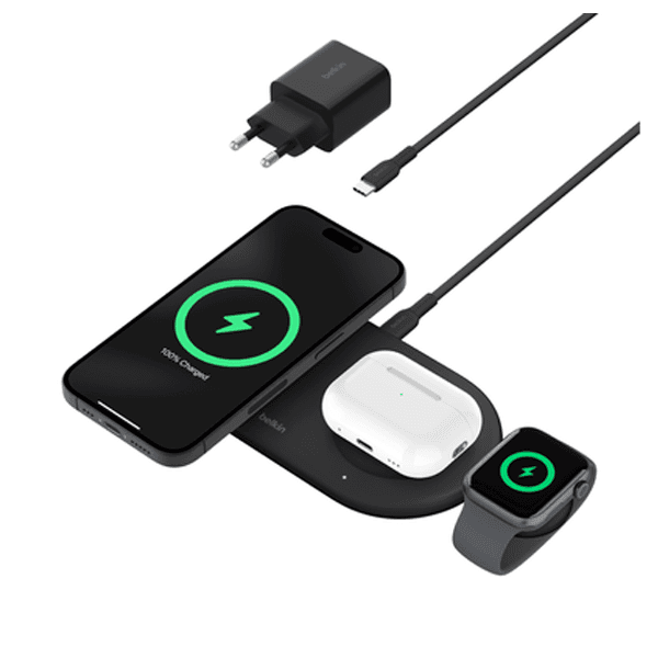 Anúncio: Carregador Wireless Belkin WIZ022VFBK 3 Em 1 / 15W Magsafe Qi2 iPhone / Watch / Airpod / 15W - Preto