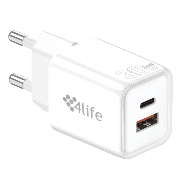 Anúncio: Carregador de Parede 4life 30W GaNMaster Series (FL9530ACGW) 1xUSB-C / USB-A / 100-240V ~ 50/60Hz - Branco
