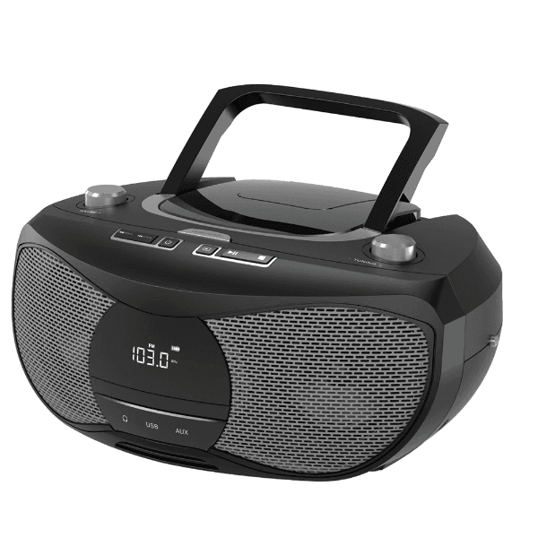 Anúncio: Radio Toca CD Lonpoo LP-D12 Bomboox Com Bluetooth / MP3 / FM / USB / 5W RMS / A Pilha (Nao Incluida) / 230V ~ 50Hz - Preto