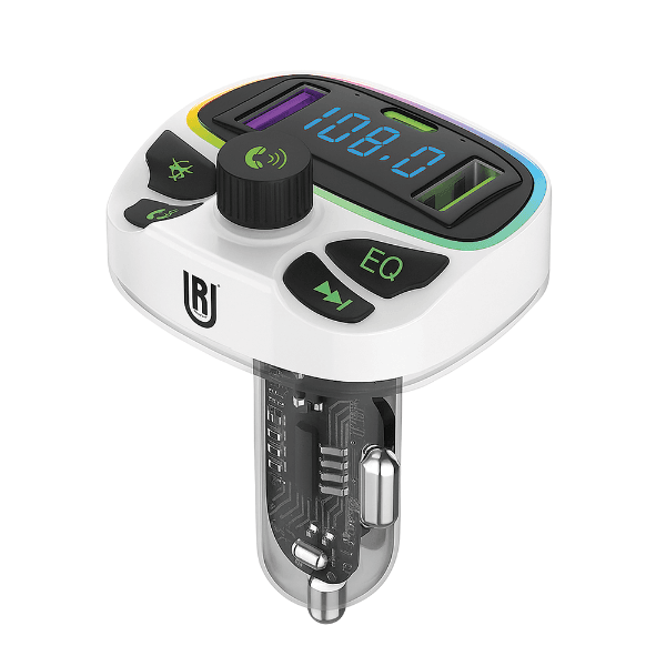 Anúncio: Transmissor Para Carro UR UC-M2Pro / 3.1A / 30W / FM / 2X USB-A / USB-C / Bluetooth - Branco/Transparente