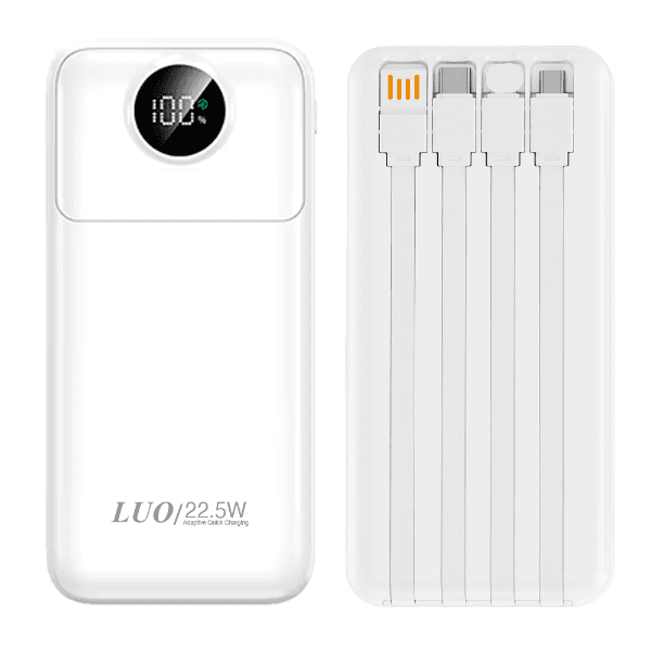Anúncio: Carregador Portátil PowerBank Luo LU-6085 / 12000mAh / 22.5W / USB X2/ USB-C / Com cabo Embutido Lightning - USB - USB-C - Micro USB - Branco