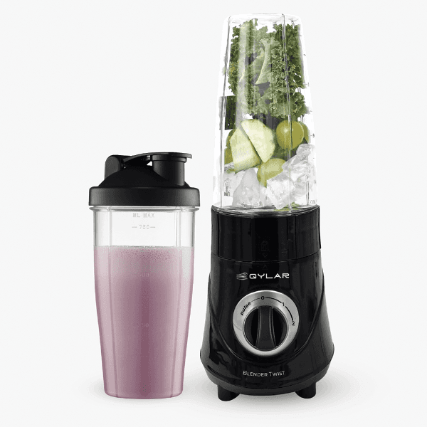 Anúncio: Mini Liquidificador Eletrico QYLAR Blender Twist QY-1602 / 350W / 750ML / 2 Velocidades + Pulsar / 2 Copos / 220-240V ~ 50/60Hz - Preto
