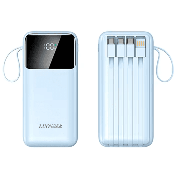 Anúncio: Carregador Portátil PowerBank Luo LU-6082 / 12000mAh / 22.5W / USB X2 / USB-C / Com cabo Embutido Lightning - USB-A - USB-C - Micro USB - Azul