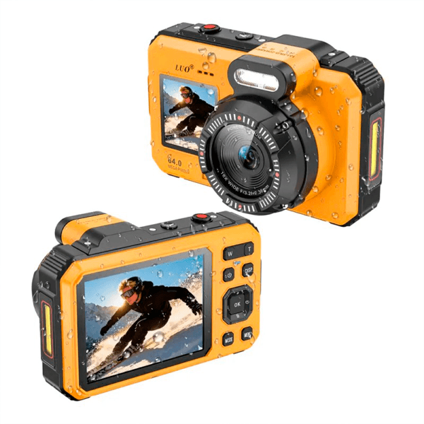 Anúncio: Camera Digital Luo LU-SY31 / 2500Mah / 64MP / 2.8" / Lanterna / Waterproof / Recarregavel - Amarelo/Preto