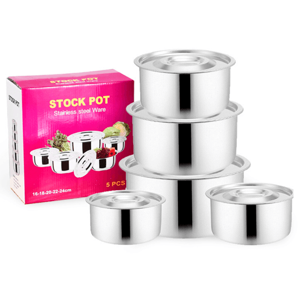 Anúncio: Jogo de Bowl Stock Pot MTL145765 Com 5 Pecas (16-18-20-22-24CM) - Aço Inox