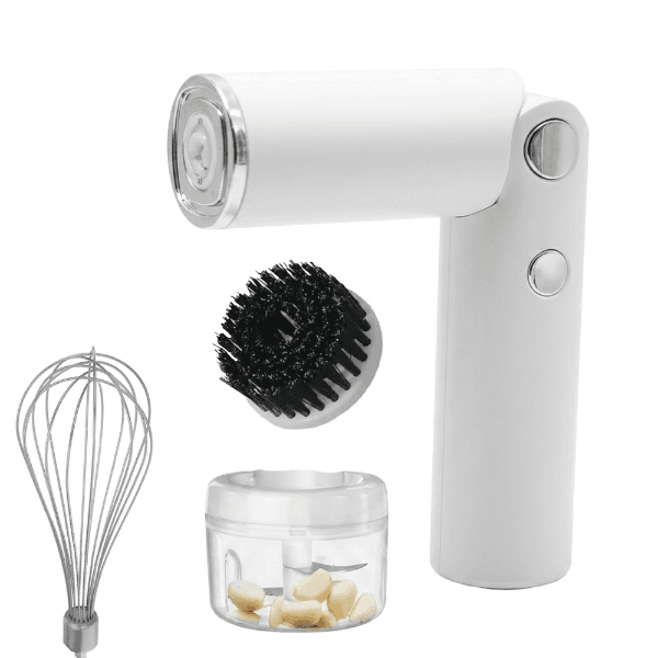 Anúncio: Maquina de Cozinha Multiuso Cleaning and Cooking NO.YYQ902G / 3 Em 1 / Batedor Elétrico / Triturador Elétrico / Escova Elétrica / 30W / Recarregável – Branco