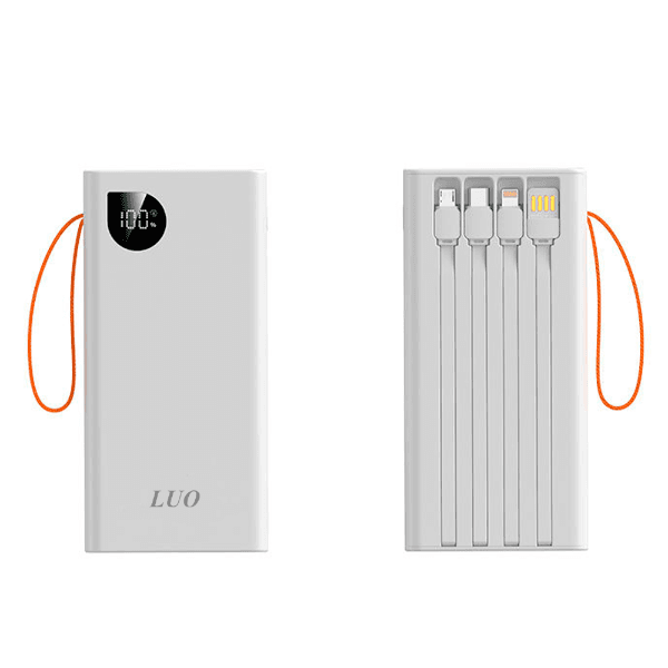 Anúncio: Carregador Portátil PowerBank Luo LU-6098 Com Lanterna / 30000mAh / USB-C X1 / Micro USB X1 / USB-A X4 / Com cabo Embutido Lightning - USB-A - USB-C - Micro USB - Branco