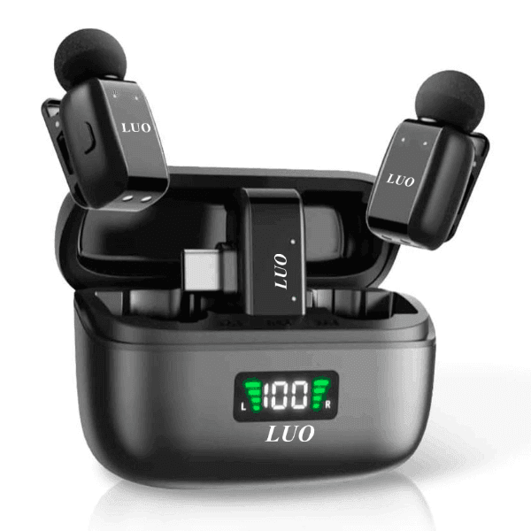 Anúncio: Microfone Sem Fio Luo LU-B28 para Smartphone / 2 Microfones / USB-C - Preto