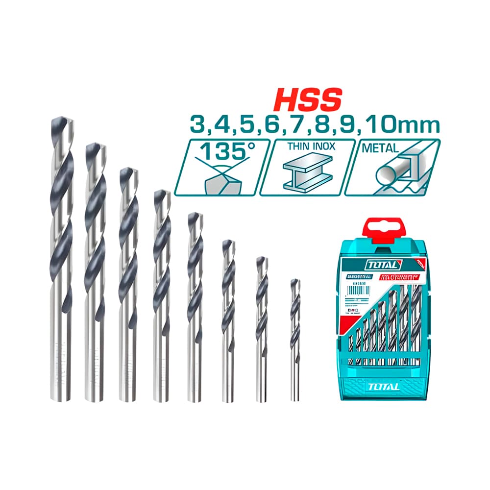 Anúncio: KIT DE BROCAS HELICOIDALES PARA METAL TOTAL TACSD0085 HSS 8 PIEZAS