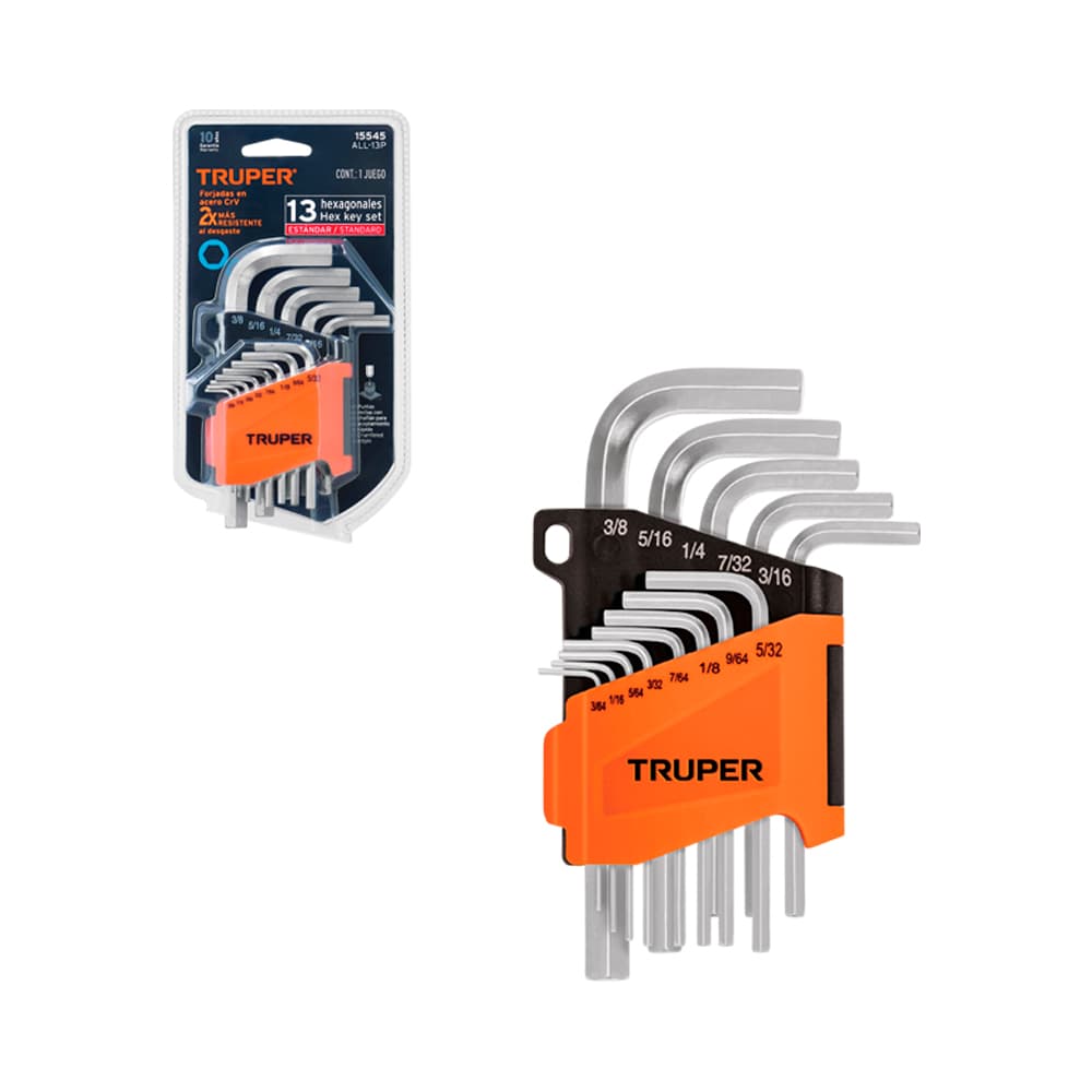 Anúncio: KIT DE LLAVE ALLEN HEXAGONAL TRUPER 15545 3/64"-3/8" 13 PIEZAS
