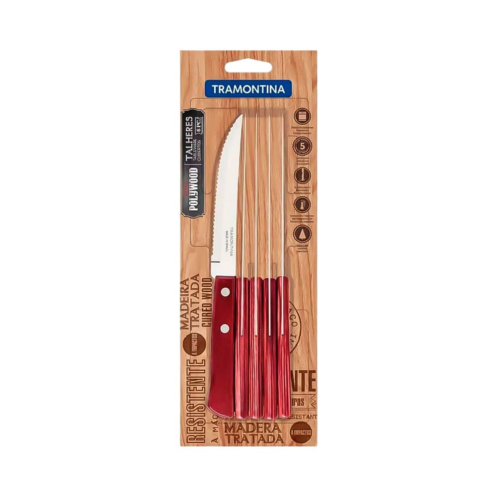 Anúncio: SET DE CUCHILLOS TRAMONTINA CHURRASCO 21100/675 6 PIEZAS ROJO