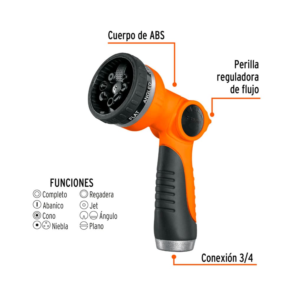 Anúncio: REGADOR DE PLASTICO TRUPER 17479 8 FUNCIONES