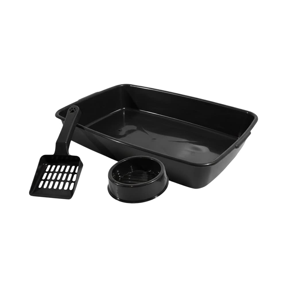 Anúncio: KIT PARA GATOS BANDEJA DE ARENA + PALA + COMEDERO PET & GARDEN 00143 NEGRO 3 PIEZAS