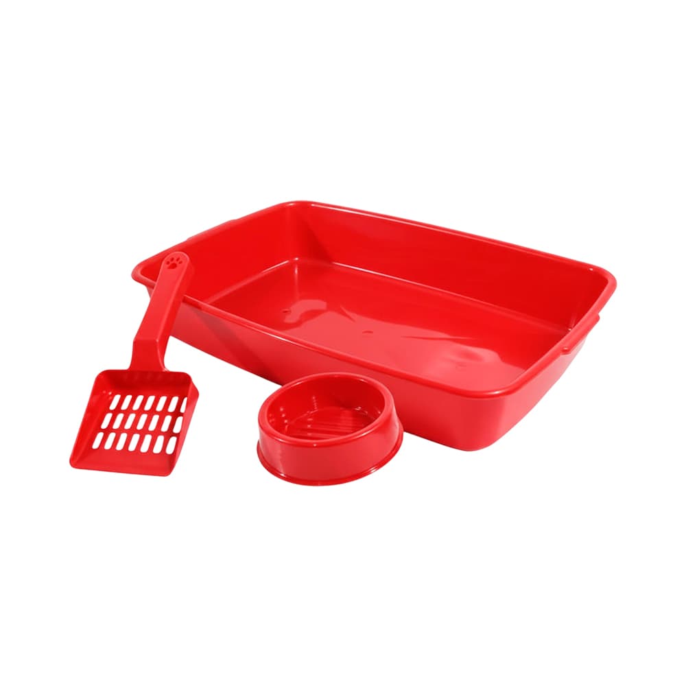 Anúncio: KIT PARA GATOS BANDEJA DE ARENA + PALA + COMEDERO PET & GARDEN 00145 ROJO 3 PIEZAS