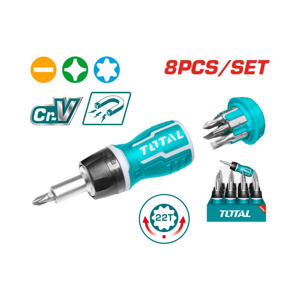 Anúncio: KIT DE DESTORNILLADOR Y PUNTAS TOTAL TACSDS1726 8 PIEZAS