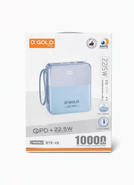 Anúncio: A'gold Cargador PRO BTE-48A 10000MAH Turbo & Pd 22.5W (anatel) Blue