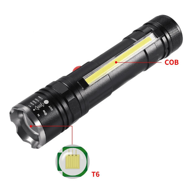 Anúncio: Lanterna Tatico Led Cob Telescopic Zoom T6-26 / 100000W / USB Recarregável Com Bateria Incluida - Preto