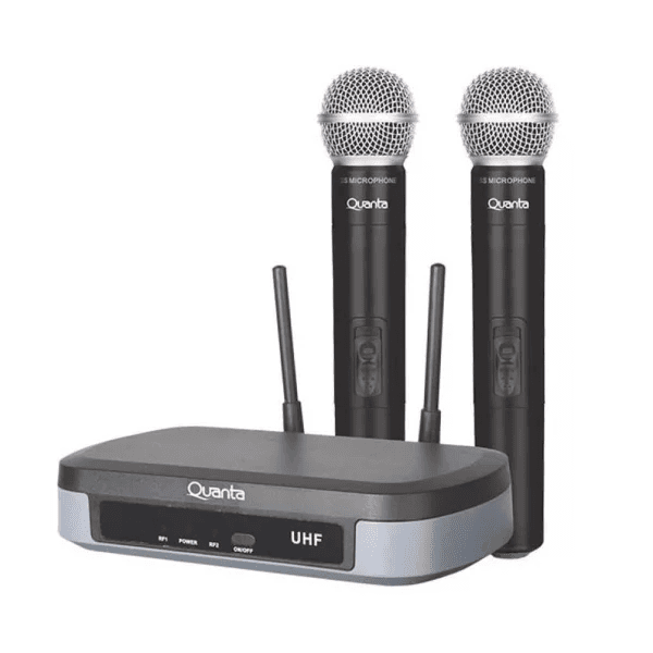 Anúncio: Sistema de Microfone Sem Fio Quanta QTMWU104 com 2 Microfones / 60M / 500-800Mhz / Bivolt - Preto/Cinza