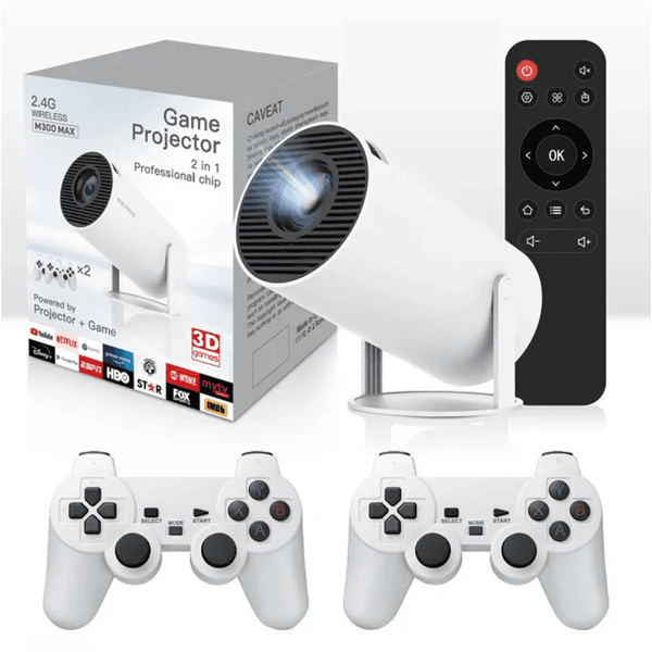 Anúncio: Game Projetor M300 Max Consola Game Retro / Gamepad 2 Em 1 / Com 2 Controles / 4K / 3D Games / WiFi / Android 11 - Branco