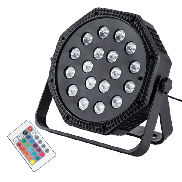 Anúncio: Refletor LED HKX-1052 Mini Flat Par Light / 18 Leds Com Suporte e Controle Remoto / Bivolt - Preto