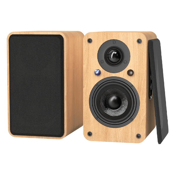 Anúncio: Speaker / Caixa de Som Bookshelf Lonpoo LP-42X Com Bluetooth / Aux / Coaxial / Optico/ USB / Controle Remoto - Marrom Claro