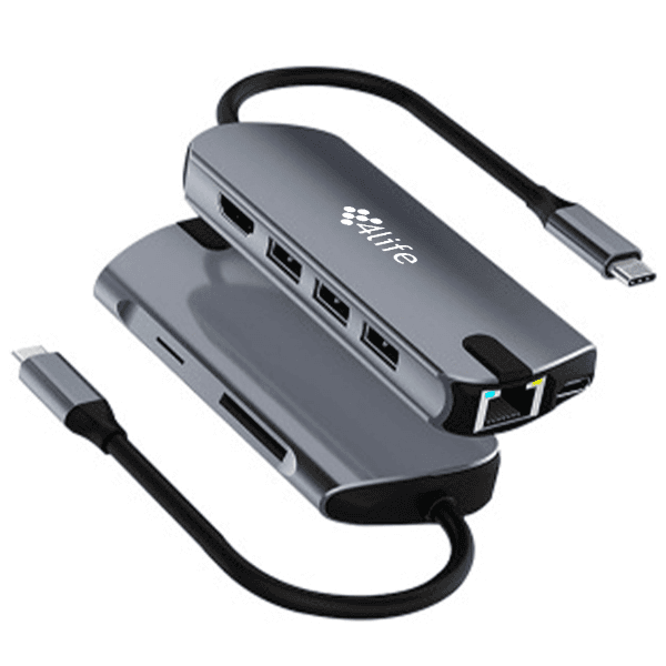 Anúncio: Hub Adaptador Multiporta 4Life FL1908 / 8 Em 1 / USB-C / USB-C PD 100W / 3X USB-A 3.0 / HDMI / SD / TF / RJ45 - Cinza