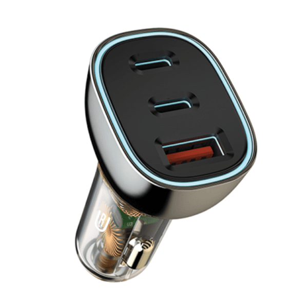 Anúncio: Carregador para Carro UR UC-07 / 68W / 2 USB-C / USB-A - Preto/Transparente