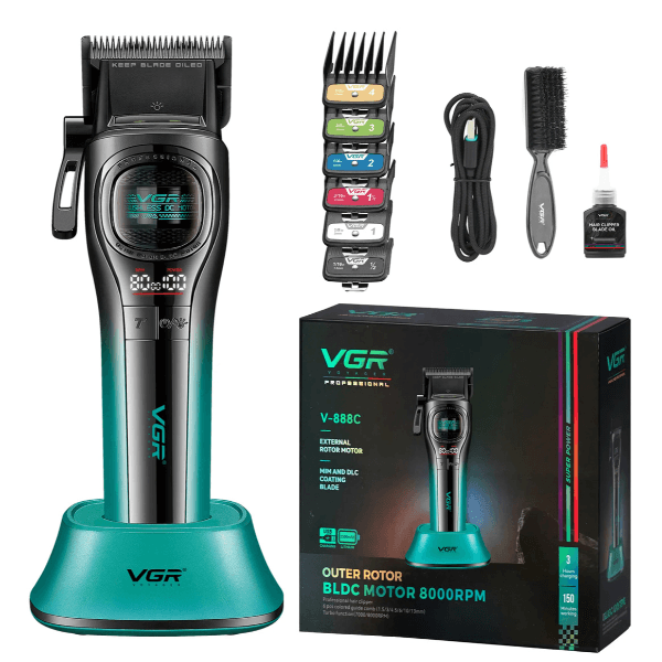 Anúncio: Cortador de Cabelo Voyager VGR Hair Clipper V-888C / 8000Rpm / Com Acessórios / Recarregável - Verde/Preto