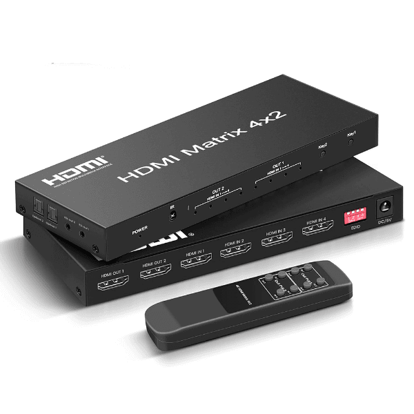 Anúncio: Adaptador HDMI Matrix 4x2 / HD / 4K X 2K / 3D / 1080P / Distribuidor HDMI X4 - Preto