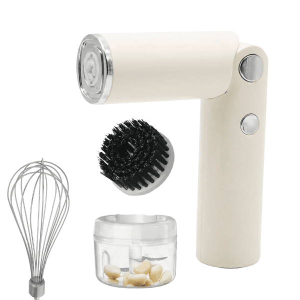 Anúncio: Maquina de Cozinha Multiuso Cleaning and Cooking NO.YYQ902G / 3 Em 1 / Batedor Elétrico / Triturador Elétrico / Escova Elétrica / 30W / Recarregável – Bege