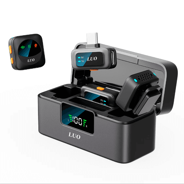 Anúncio: Microfone Sem Fio Luo LU-B27 para Smartphone / 2 Microfones / USB-C e Lightning - Preto