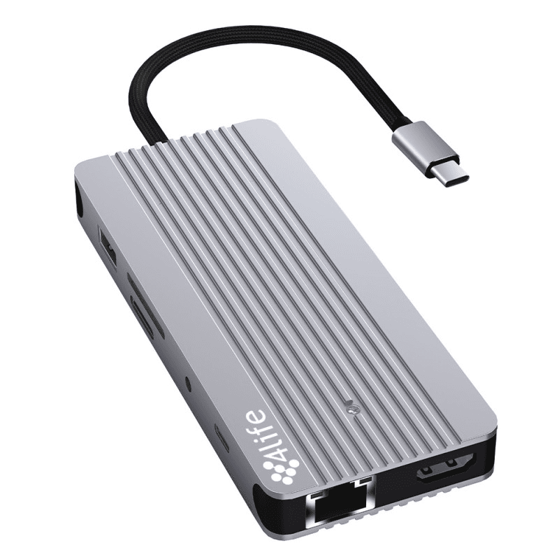 Hub USB-C 4Life FL121SSDPRO 12 Em 1 com Case SSD RJ45/MicroSD/NVMe Cinza