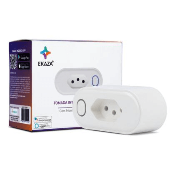 Adaptador de Tomada Inteligente Smart Ekaza Ekgc-T206M 10A 1100W Wifi Compatível com Alexa e Google Assistente Branco