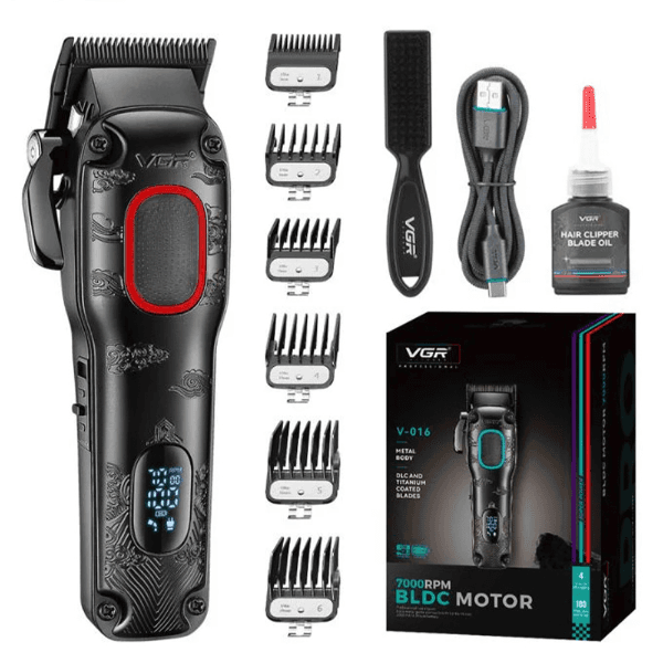 Aparador de Cabelo Voyager Vgr V-016 7000Rpm com Acessórios Recarregável Preto/Vermelho