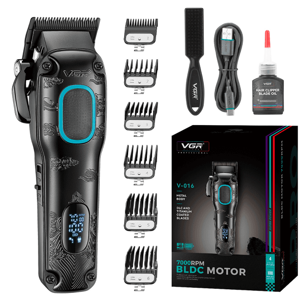 Aparador de Cabelo Voyager Vgr V-016 7000Rpm com Acessórios Recarregável Preto/Verde