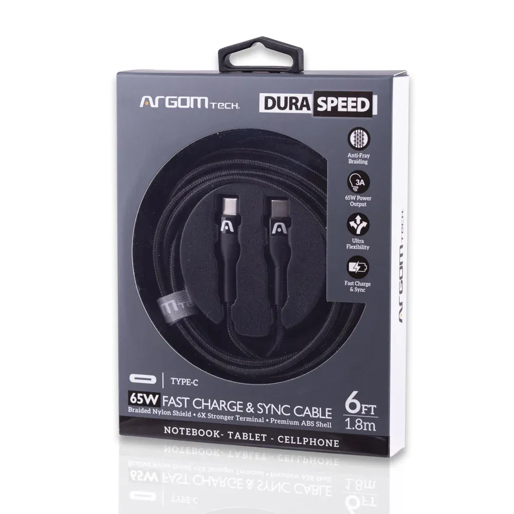 Cabo Argom Arg-Cb-0047BK USB-C/Tipo-C 1.8M/65W Preto