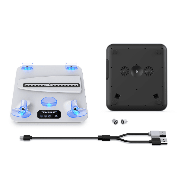 Base Carregadora com Cooler Dobe para Bateria de Ps5 RGB Branco
