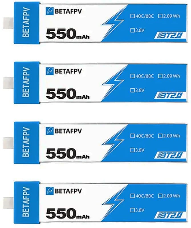 Bateria Betafpv BT2.0 1S 550mAh 40C/80C 3.8V (4 Peças)