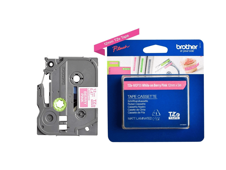 Fita Rotuladora Brother Tzemqp35 12MMX5M Branco/Fúcsia