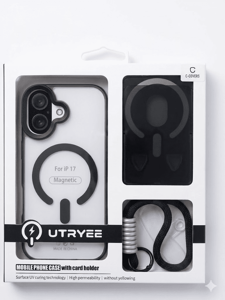 C-Covers Capa Magnética para iPhone 17 com Porta-Cartão/Cordão