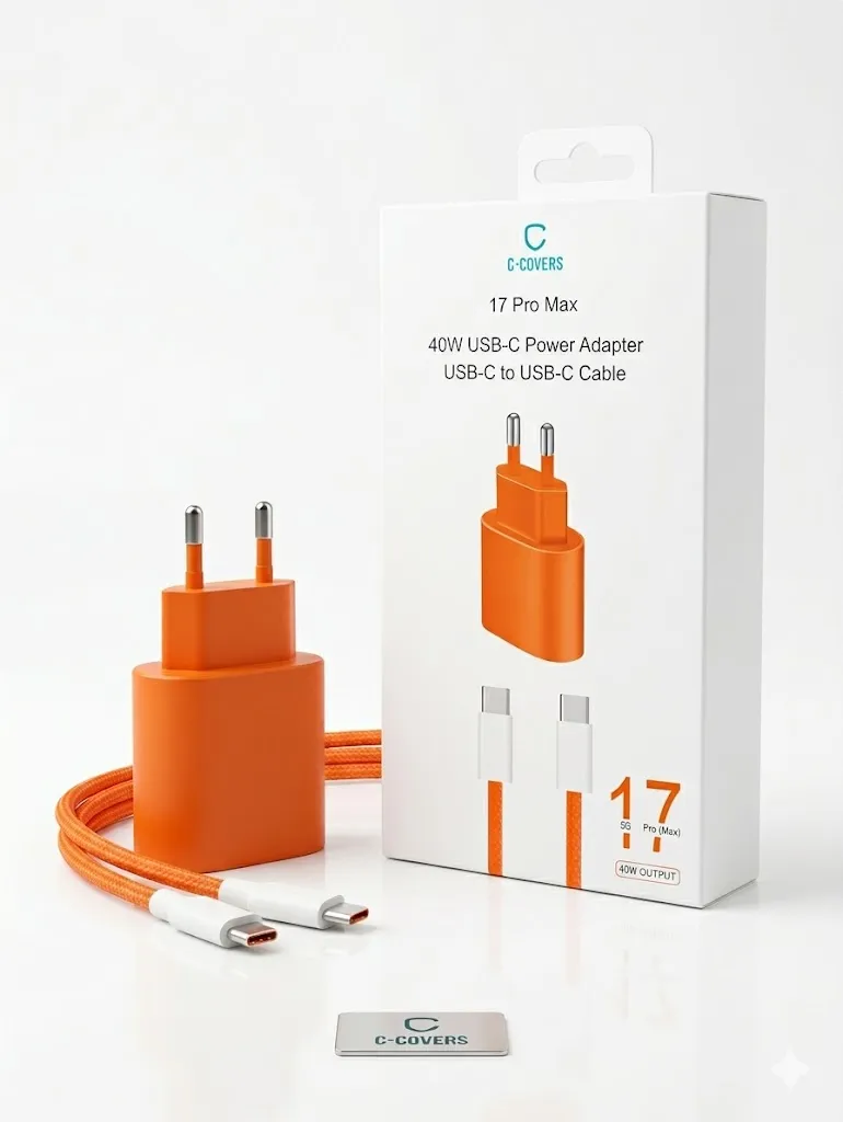 Carregador C-Covers 40W 2 Em 1 Fonte + Cabo USB-C para USB-C Laranja/Branco
