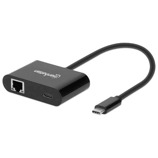 Adaptador Type-C Macho para Rj45 / Type-C Fêmea Manhattan 1GBPS 60W Preto