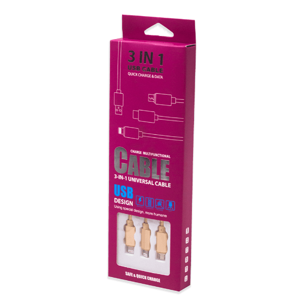Cabo Carregador Rápido Universal 3 Em 1 com 3 Saídas Micro-USB e 2 USB Lightning Color Mix